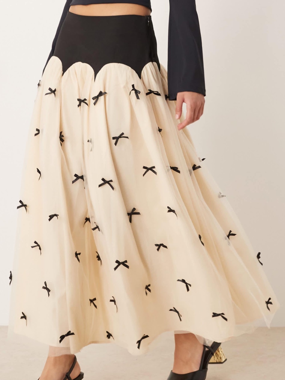 Never fully dressed Natural Contrast Bow Drop Hem Maxi Skirt